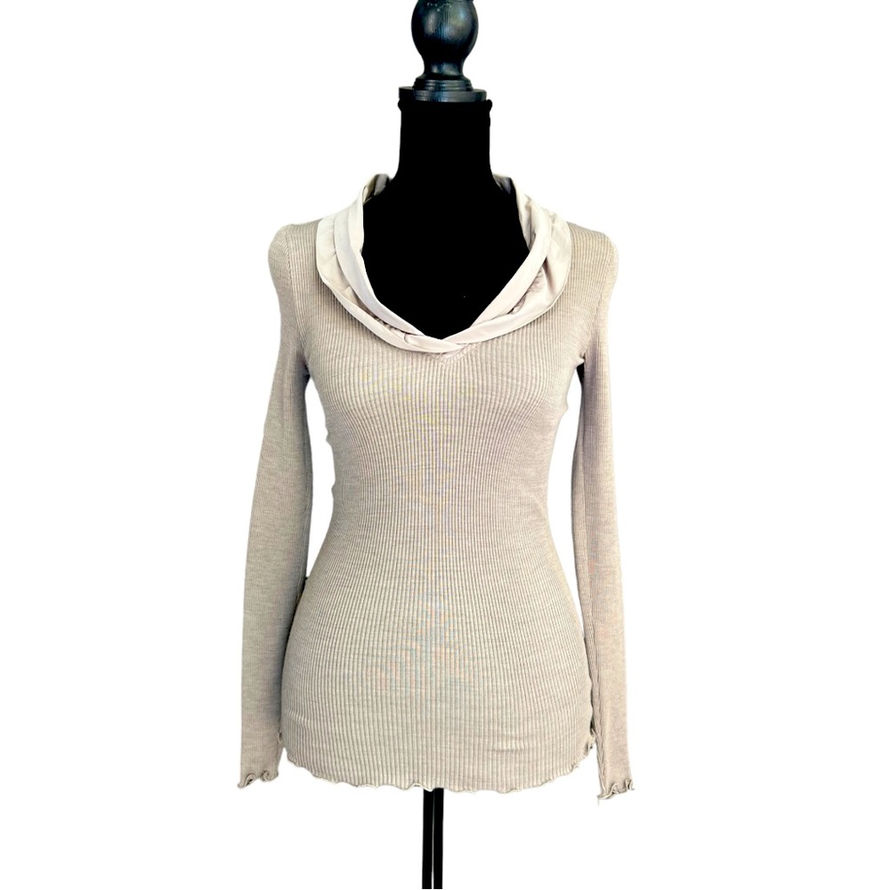 Oscalito Silk & Wool Long Ribbed Sleeve with Statement Collar